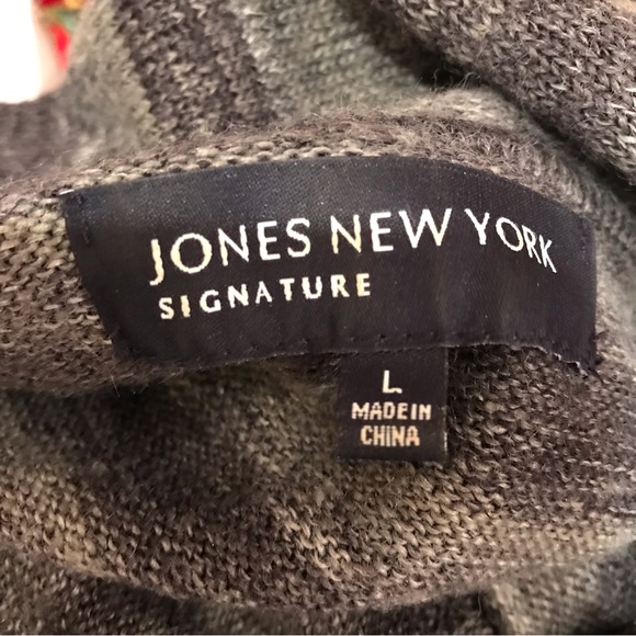 Jones New York Cowl Neck Sweater Womens Large Grey Stripe Acrylic Wool Blend - Picture 4 of 9